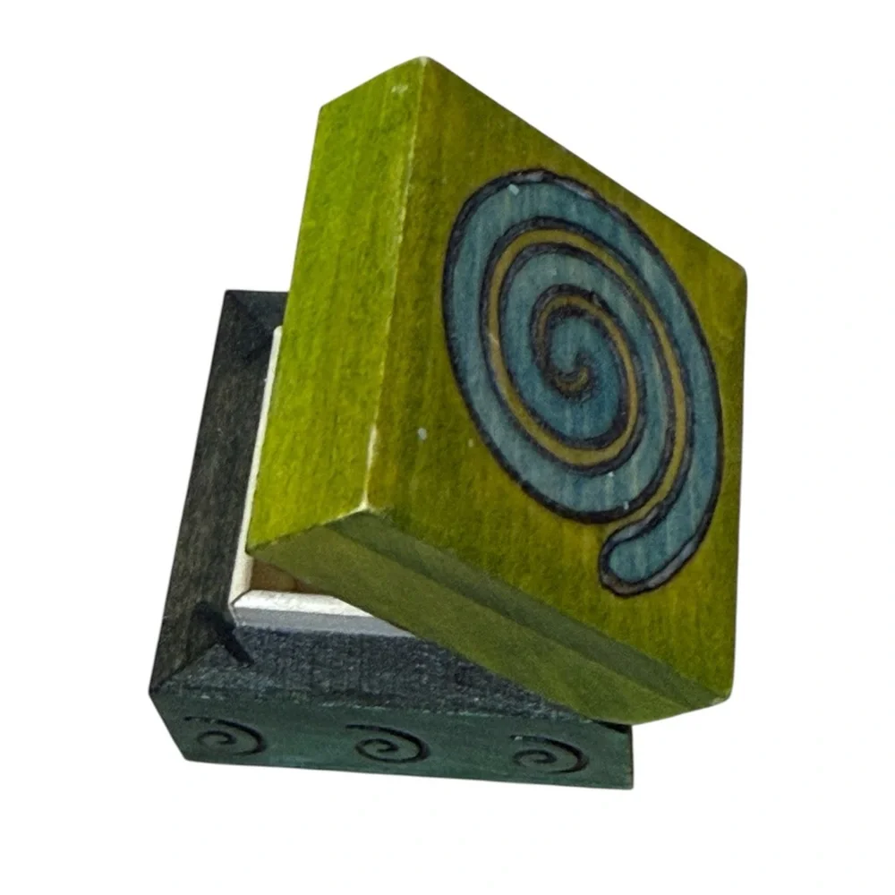 Wooden 2” Square Painted Spiral Ring/Earring Box